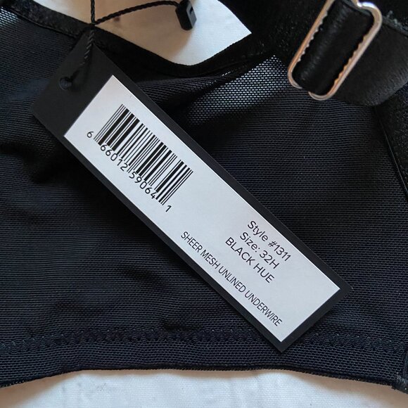 **Curvy Couture** 1311 Sheer Mesh Unlined Underwire Bra Black Hue 32H NWT - Picture 3 of 5